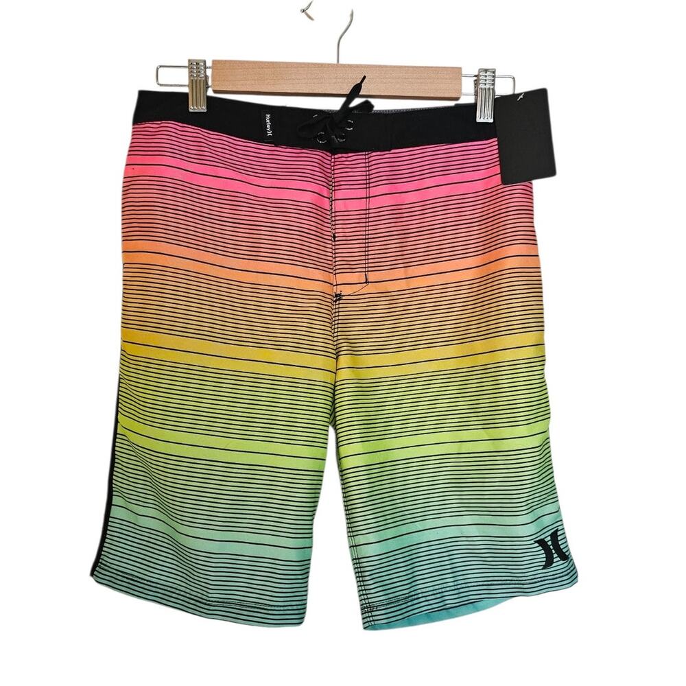 Hurley Kids Shoreline Neon Multistripe Rainbow Print Boardshort Swim Trunks